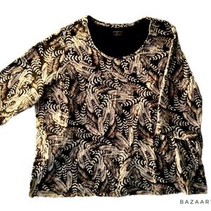Catherines blouse black and white feather print 2X